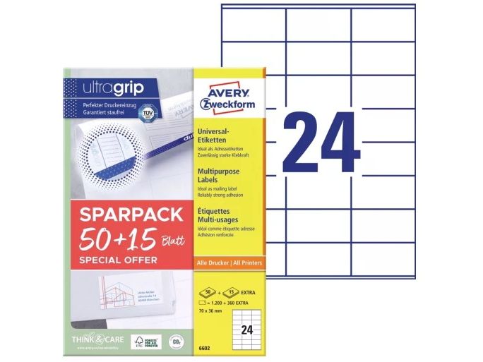 Avery Zweckform Étiquettes universelles 70 x 36 mm, 1560 étiquettes / 65 feuilles