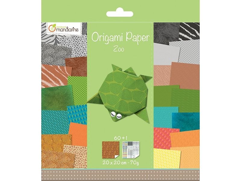 Avenue Mandarine Feuilles origami Origami papier Zoo 60 feuilles, 20 x 20 cm