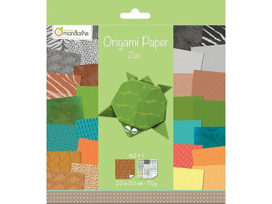 Avenue Mandarine Feuilles origami Origami papier Zoo 60 feuilles, 20 x 20 cm