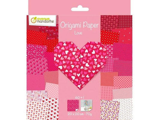 Avenue Mandarine Feuilles origami Origami Love 60 feuilles, 20 x 20 cm