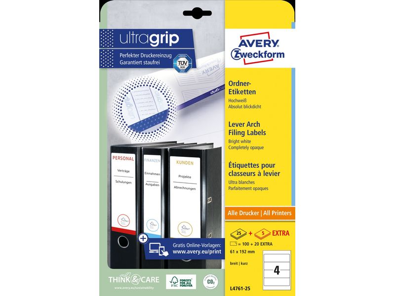 Avery Zweckform Étiquettes à classeur L4761 192 x 61 mm
