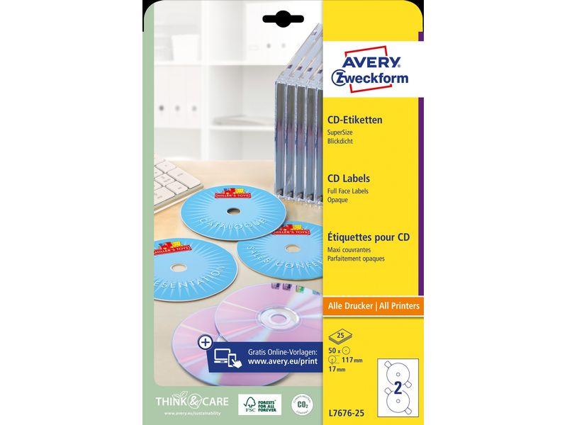 Avery Zweckform Étiquettes pour CD L7676-25 Ø 117 mm