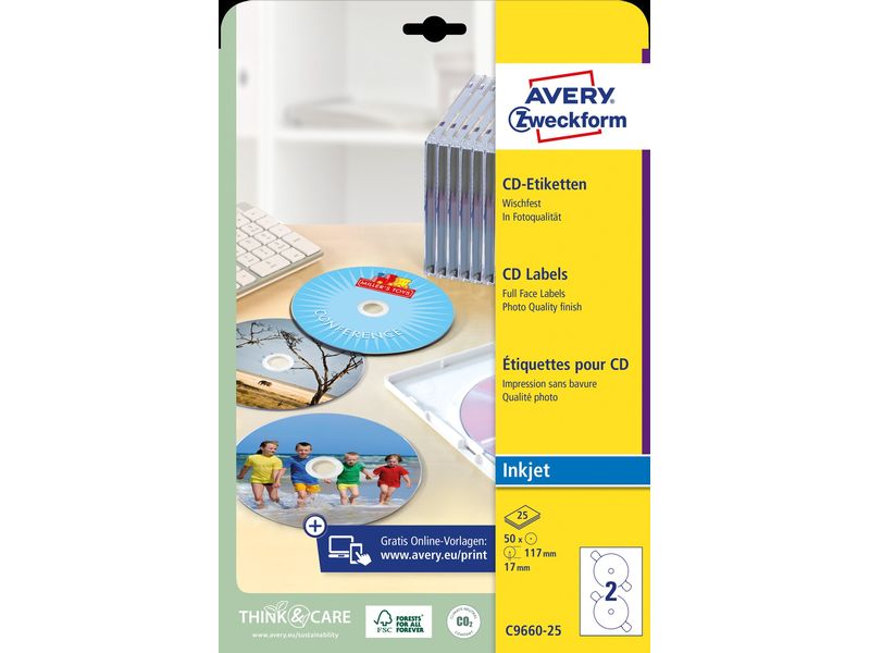 Avery Zweckform Étiquettes pour CD C9660-25 Ø 117 mm