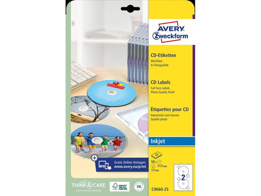 Avery Zweckform Étiquettes pour CD C9660-25 Ø 117 mm