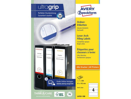Avery Zweckform Étiquettes à classeur L4761-100 61 x 192 mm