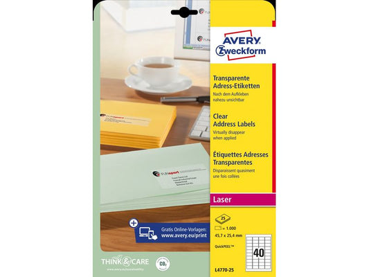 Avery Zweckform Étiquettes d’adresse L4770-25 45.7 x 25.4 mm, 1000 étiquettes