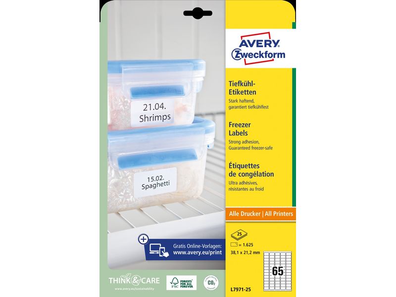 Avery Zweckform Étiquettes pour réfrigération 38.1 x 21.2 mm, 25 feuille