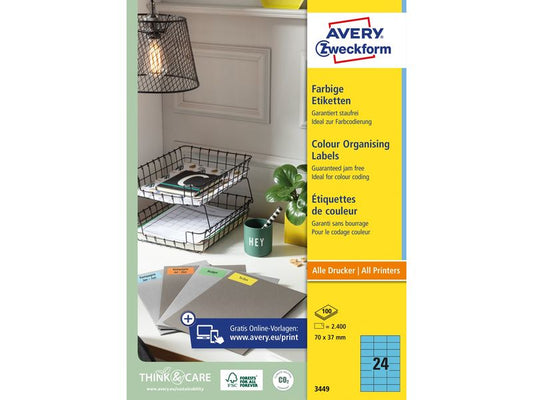 Avery Zweckform Étiquettes universelles Bleu, 100 feuille