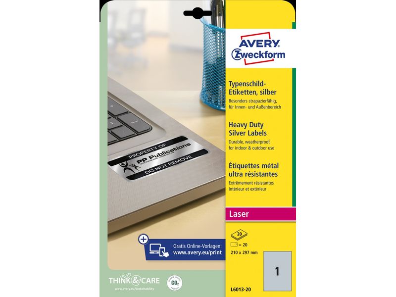 Avery Zweckform Étiquettes de plaque signalétique 210 x 297 mm, 20 feuille