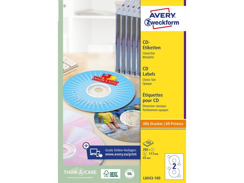Avery Zweckform Étiquettes pour CD L6043-100 Ø 117 mm