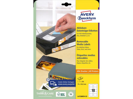 Avery Zweckform Étiquettes de disquettes L4738REV-25 70 x 50,8 mm