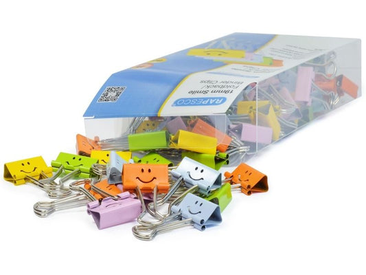 Rapesco Pince métallique Smiley foldback, couleurs assorties, 80 pièces