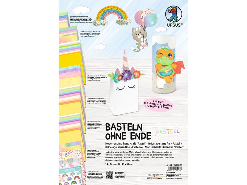 URSUS Papier de bricolage «Bricolage sans fin» 112 feuilles assorties