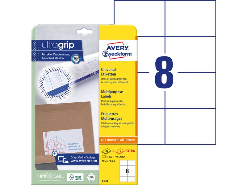Avery Zweckform Étiquettes universelles 6138, 105 x 74 mm, 30 feuille