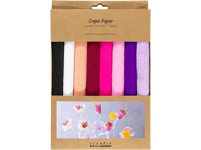 Creativ Company Papier crêpe 8 rouleaux de 25 x 60 cm