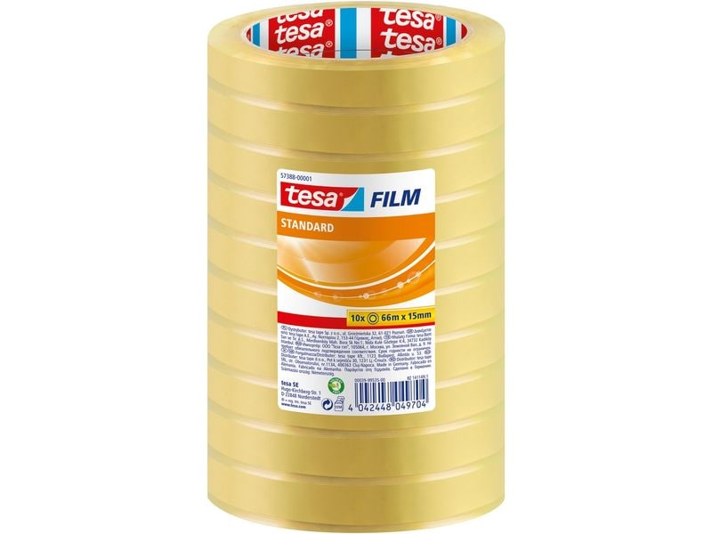 tesa Ruban adhésif Standard 10 rouleaux, 66m x 15 mm