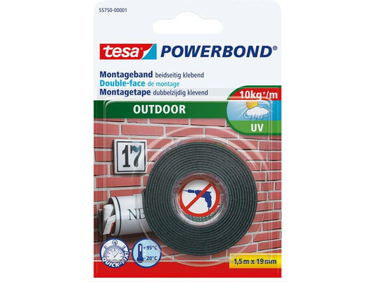 tesa Ruban de montage Powerbond Outdoor sans percer - 1.5m x 19 mm