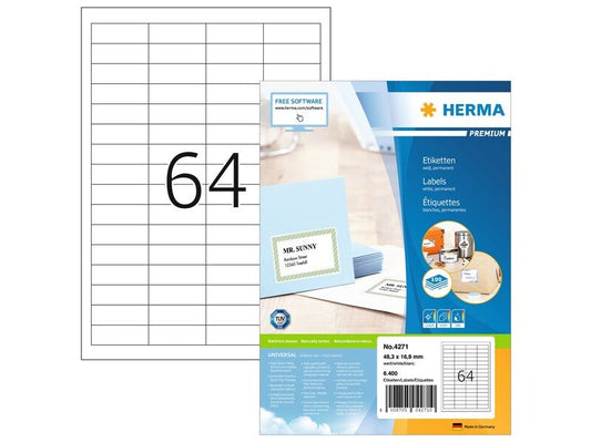HERMA Étiquettes universelles Premium, 4.83 x 1.69 cm, 6400 étiquettes