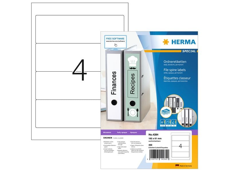 HERMA Étiquettes à classeur 4284 192 x 61 mm permanent, Weiss