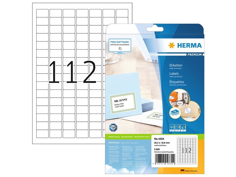 HERMA Étiquettes universelles Premium, 2.54 x 1.69 cm, 2800 étiquettes