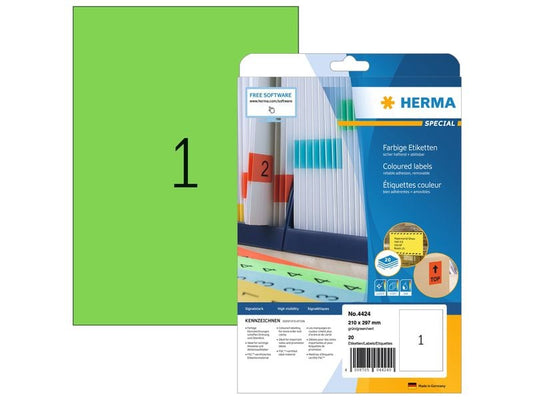 HERMA Étiquettes universelles A4 détachable 210 x 297 mm Vert, 20 feuilles