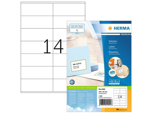 HERMA Étiquettes universelles Premium, 10.5 x 4.2 cm, 1400 étiquettes