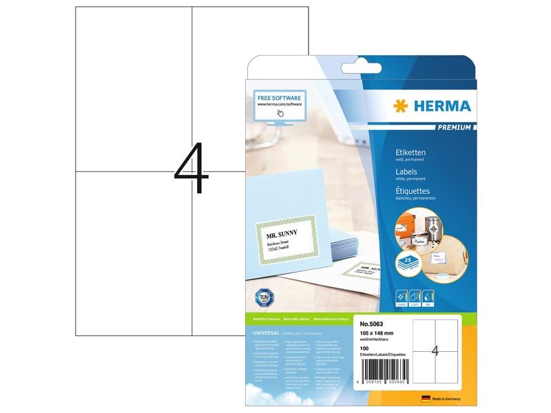 HERMA Étiquettes universelles Premium, 10.5 x 14.8 cm, 100 étiquettes