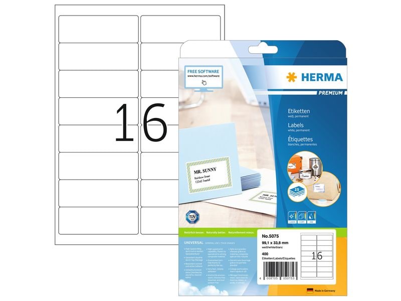 HERMA Étiquettes d’adresse Premium 5075 99.1 x 33.8 mm, 400 étiquettes