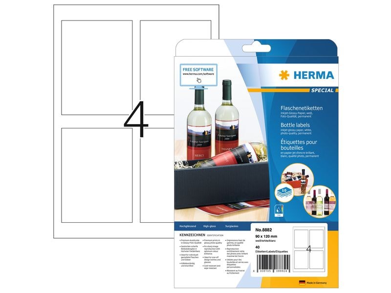 HERMA Étiquettes de bouteille 8882 90 x 120 mm