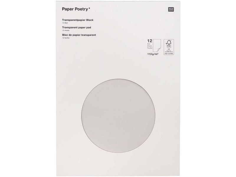 Rico Design Papier transparent Block A4, 113 g/m², 1 Pièce/s, Transparent