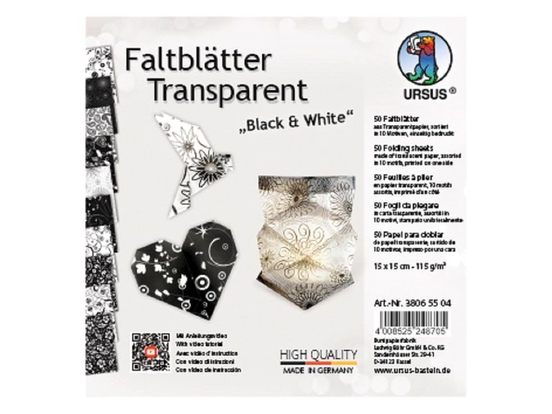 URSUS Feuilles origami Black & White 15 x 15 cm, 115 g/m², 50 feuilles