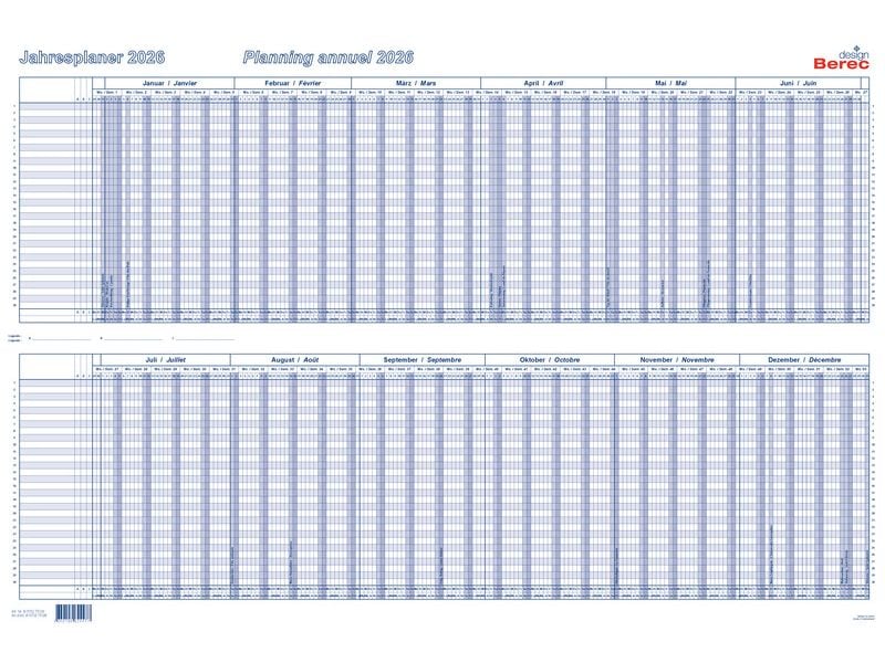 Berec Pianificatore annuale au format semestriel, horizontal, plastifié 2026