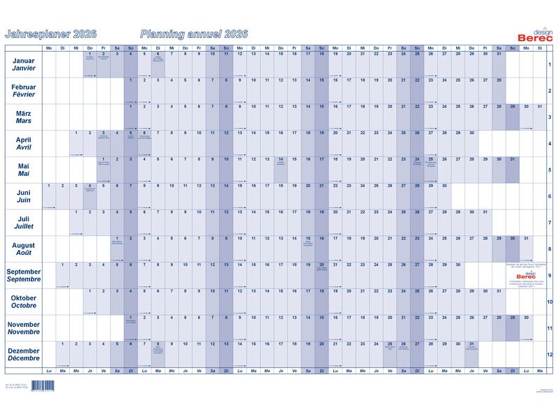 Berec Pianificatore annuale Classique horizontal, laminé 2026