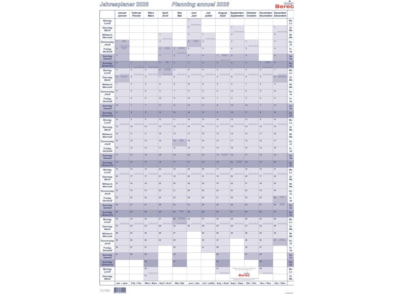 Berec Pianificatore annuale en format vertical, 2026