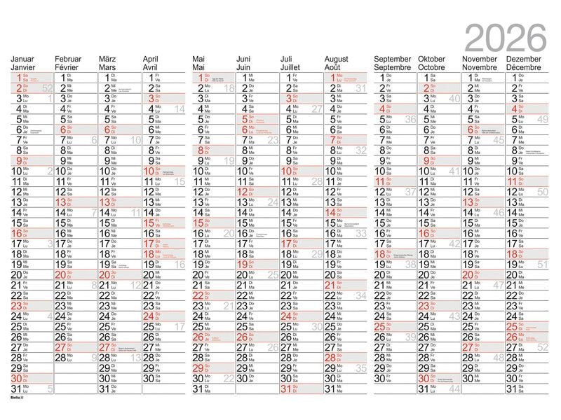 Biella Calendrier Planning annuel mural 98 x 68 cm