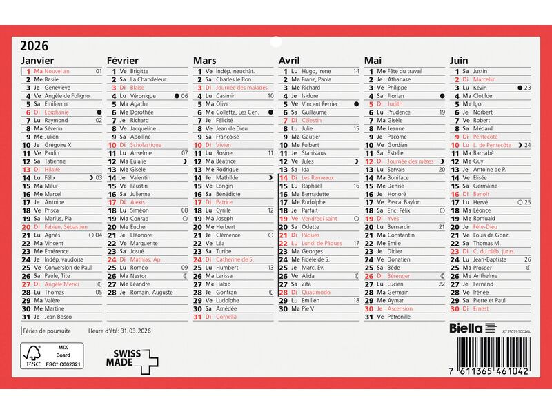 Biella Calendario della lavagna F, A5, 6 mois par page