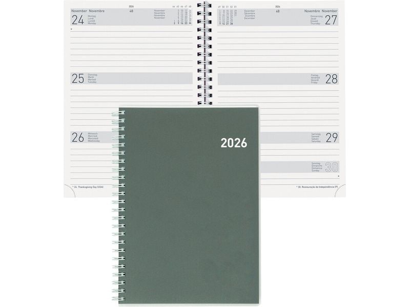 Biella Agenda commercial Dispo Term Wire-O vert, 14.5 x 20.5 cm