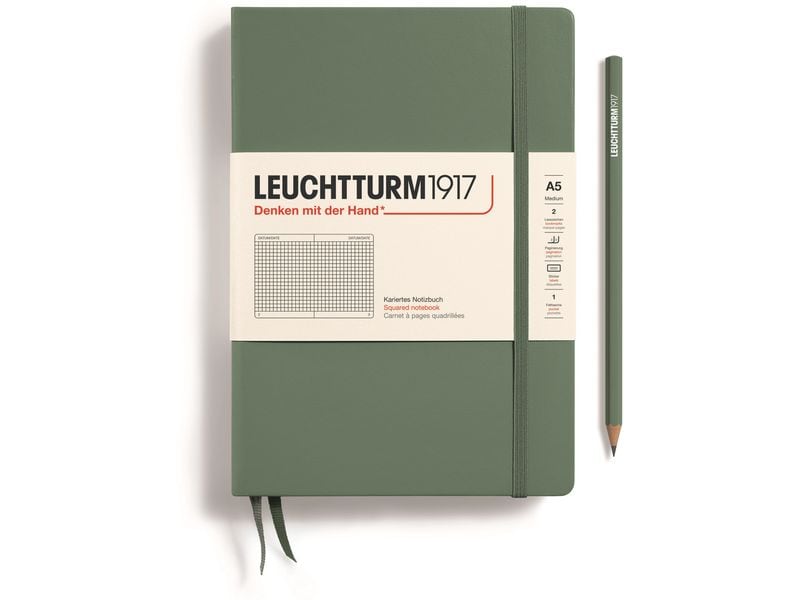 Leuchtturm Bloc-notes Medium A5, À carreaux, Vert olive