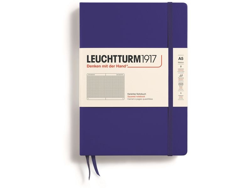 Leuchtturm Bloc-notes Medium A5, À carreaux, Bleu foncé