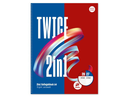 Ursusgreen Bloc-notes Twice Spiral A4, 80 feuilles, quadrillé / ligné