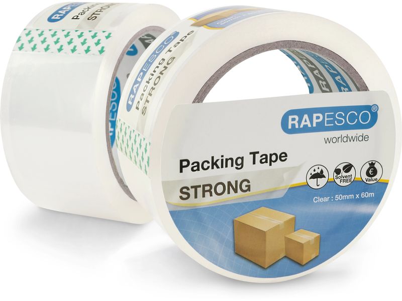 Rapesco ruban d'emballage solide 50 mm x 60 m, transparent, 2 pièces