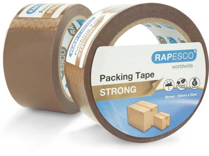 Rapesco Ruban d'emballage solide 50 mm x 60 m, marron, 2 pièces