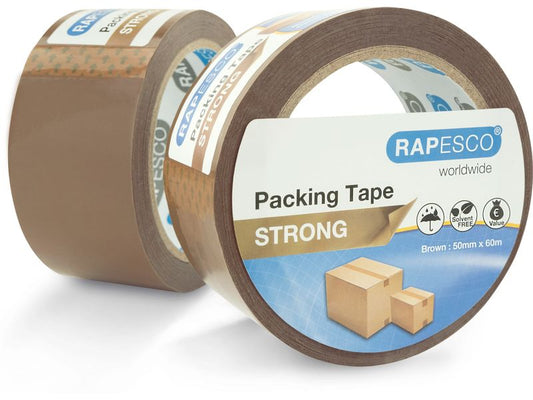Rapesco Ruban d'emballage solide 50 mm x 60 m, marron, 2 pièces