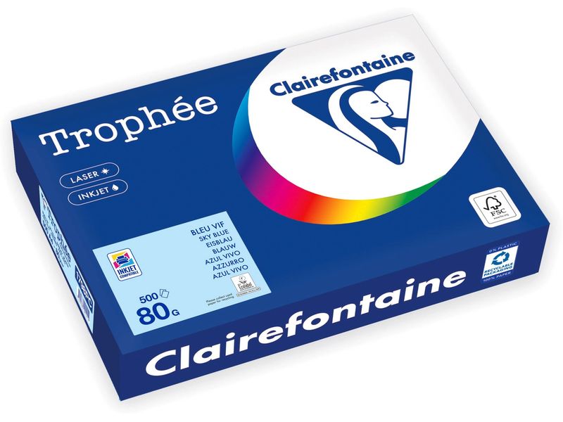 Clairefontaine Papier pour photocopie Trophée Colored Copy FSC A4, Bleu glacé, 80 g/m²