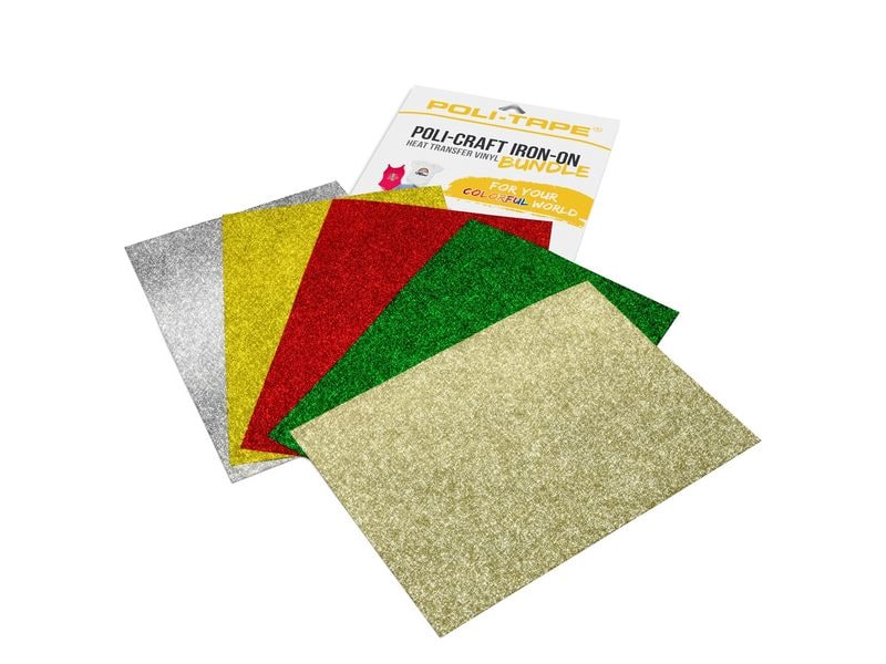 Poli-Tape Film thermocollant Glitter Christmas A4, multicolore, 5 pièces