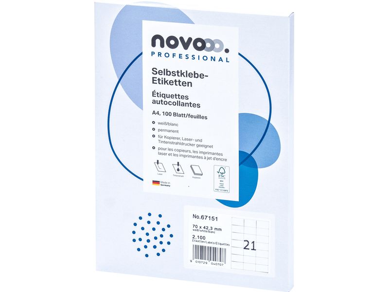 novooo. Étiquettes 70 x 42.3 mm, blanc, 2100 pièces