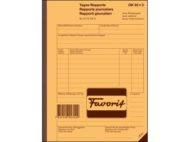 Favorit Bloc autocopiant 156 x 210 mm Rapports quotidiens, blanc