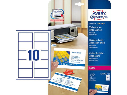 Avery Zweckform Étiquettes de cartes de visite Laser 85 x 54 mm 220 g/m²  100 pièces