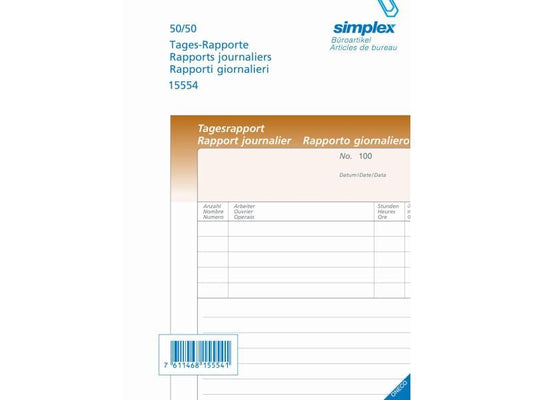 Simplex Bloc autocopiant Rapport journalier D/F/I A5
