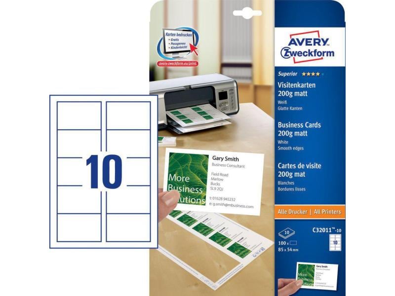 Avery Zweckform Étiquettes de cartes de visite 85 x 54 mm, 200 g/m² 100 pièces